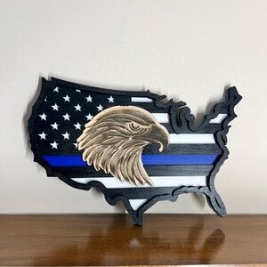 Handmade Laser Cut and Engraved United States Fallen Police Officer Flag